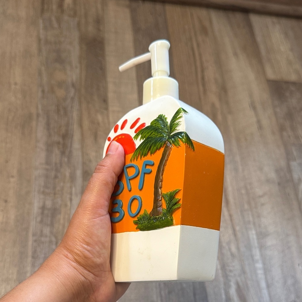 SPF 30 Suncare Lotion Decorative Dispenser with Pump - Orange & White - Picture 3 of 11